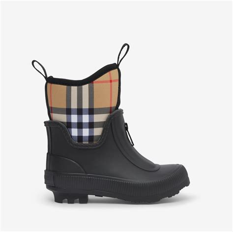 burberry black nova check rain boots|Burberry Check neoprene rain boots.